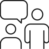 Icon von zwei Menschen wovon einer eine Sprechblase hat