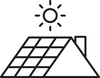 Icon von einem Dach mit Photovoltaikanlagen und die Sonne scheint drauf